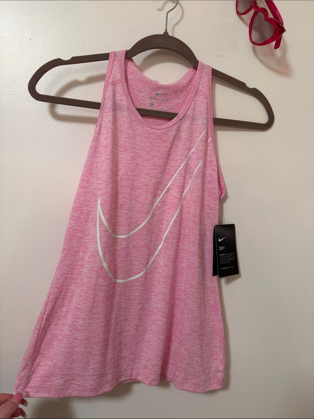 Nike Pink Heather Dri-FIT Women's Tank with White Swoosh NWT